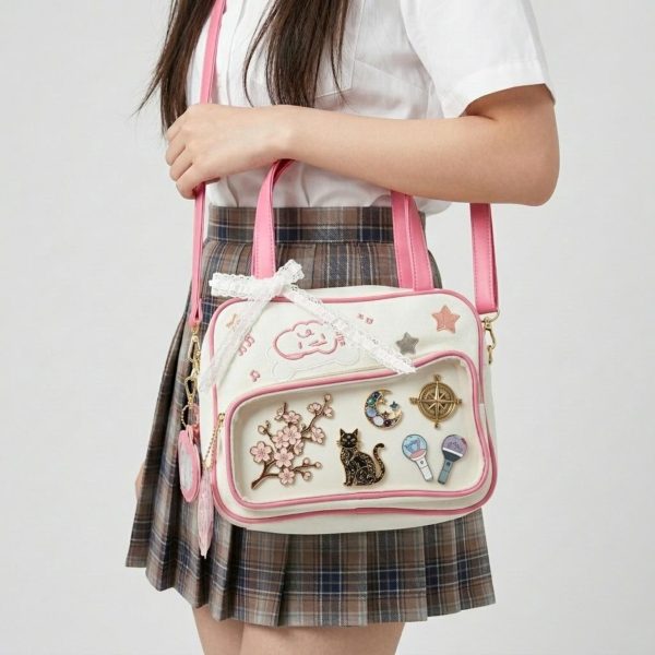 Pink Kawaii Convertible Ita Bag with Clear Window for Pin Display — ita bag with clear display window