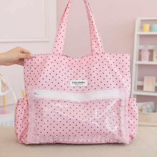 Pink Kawaii Convertible Ita Bag with Clear Window for Pin Display — ita bag detail view