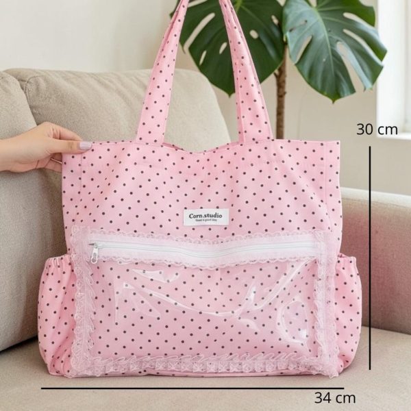 Pink Kawaii Convertible Ita Bag with Clear Window for Pin Display — ita bag detail view