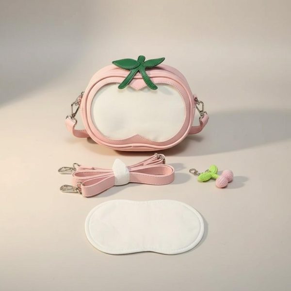 Pink Kawaii Convertible Ita Bag with Clear Window for Pin Display — ita bag detail view