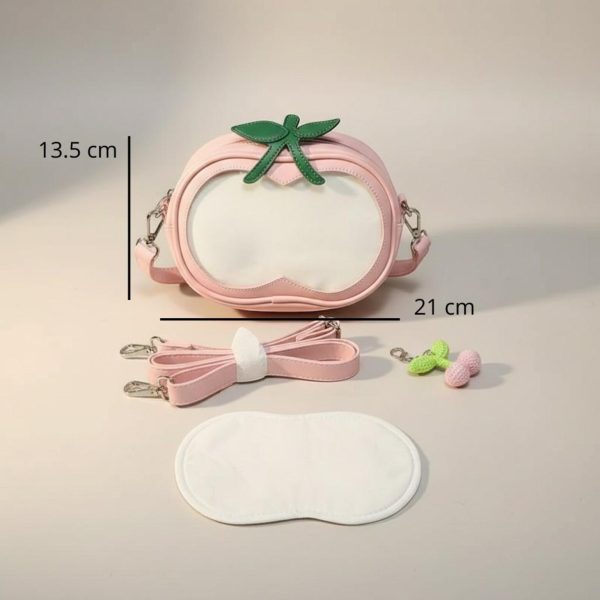 Pink Kawaii Convertible Ita Bag with Clear Window for Pin Display — ita bag detail view