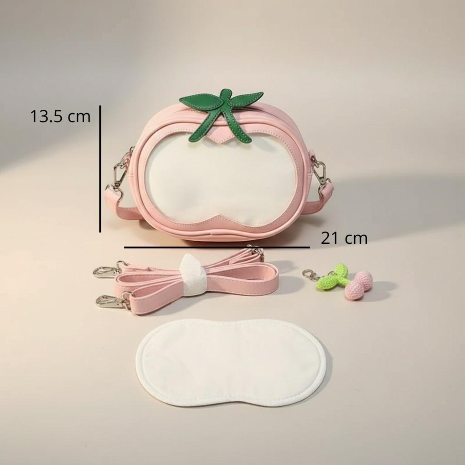 Pink Kawaii Convertible Ita Bag with Clear Window for Pin Display Pink Kawaii Convertible Ita Bag with Clear Window for Pin Display — ita bag detail view