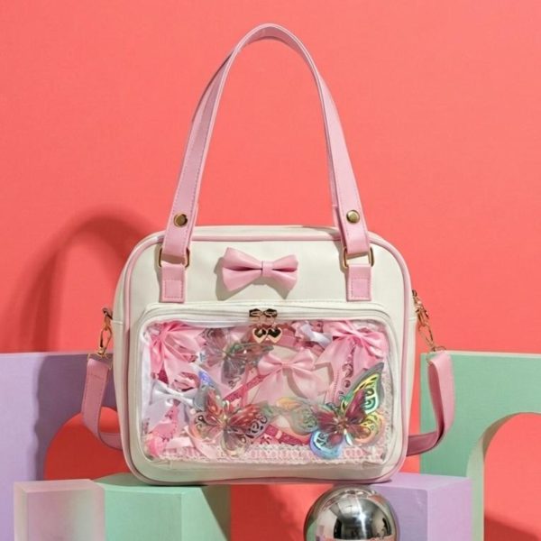 Pink Kawaii Convertible Ita Bag with Clear Window for Pin Display — ita bag with clear display window