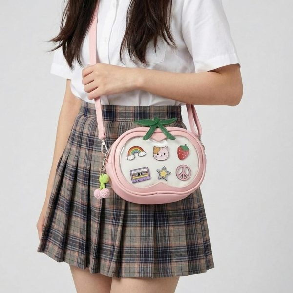 Pink Kawaii Convertible Ita Bag with Clear Window for Pin Display — ita bag with clear display window