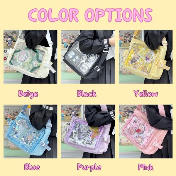 Pink Kawaii Convertible Ita Bag with Clear Window for Plushies and Pins — ita bag detail view
