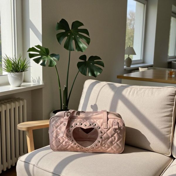 Pink Kawaii Heart Convertible Ita Bag with Clear Window for Pin Display — ita bag detail view