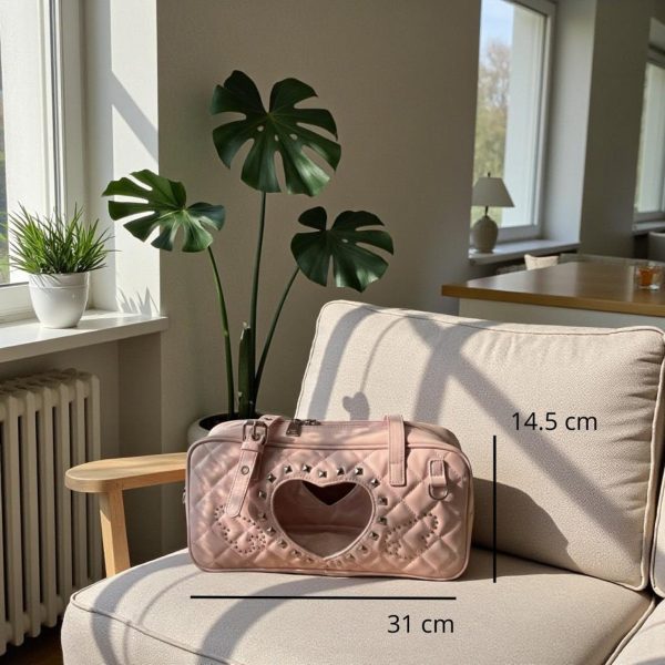 Pink Kawaii Heart Convertible Ita Bag with Clear Window for Pin Display — ita bag detail view