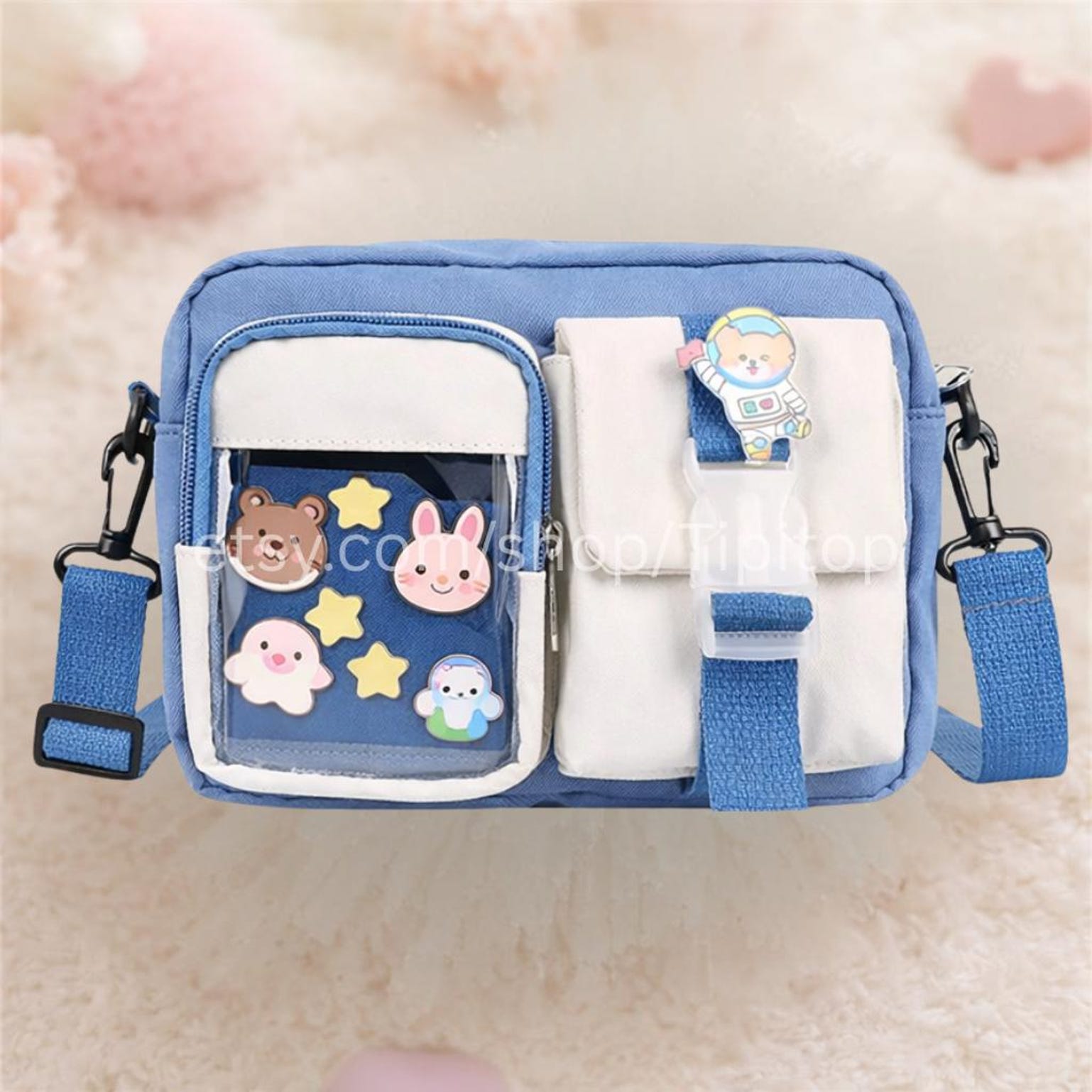 Pink Kawaii Ita Crossbody Bag for Pin Display Pink Kawaii Ita Crossbody Bag for Pin Display — crossbody ita bag detail view
