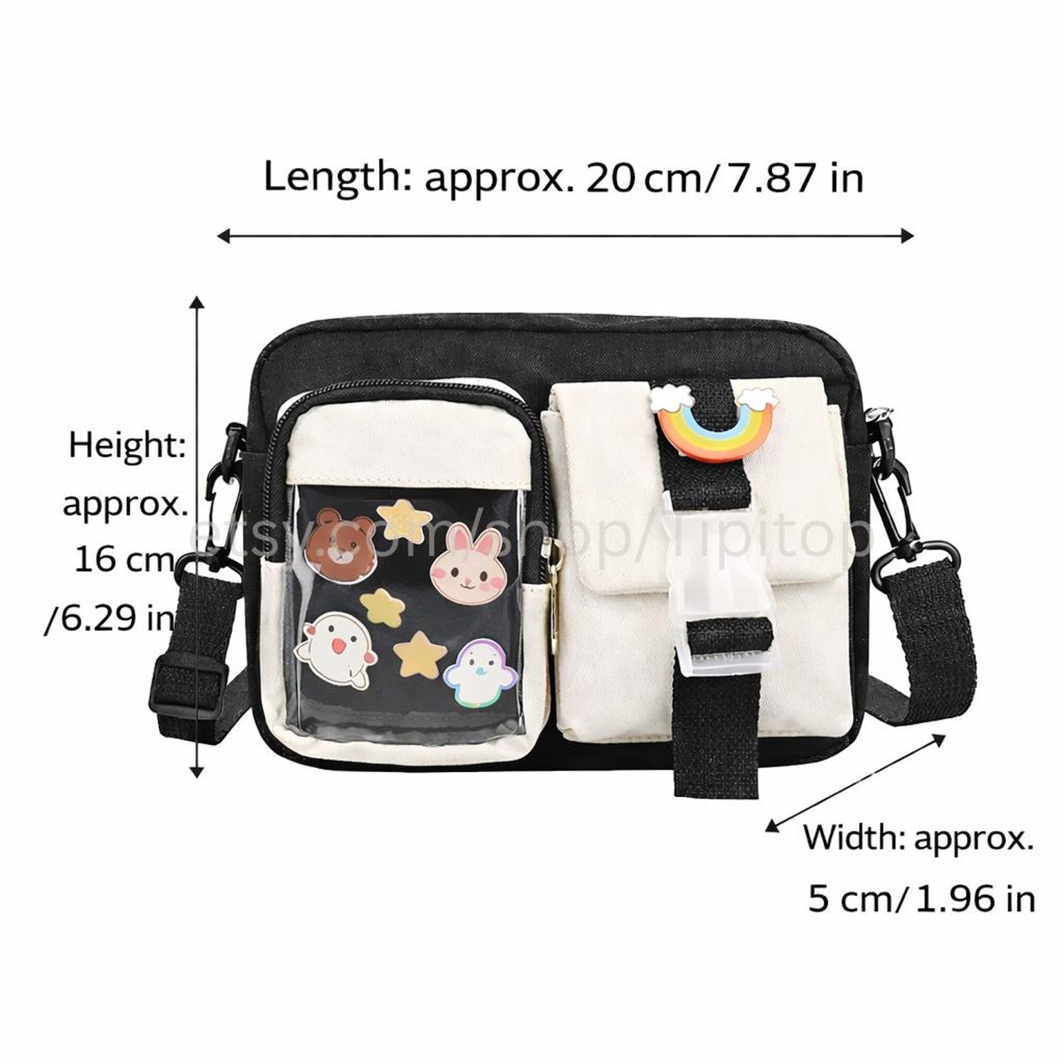 Pink Kawaii Ita Crossbody Bag for Pin Display Pink Kawaii Ita Crossbody Bag for Pin Display — crossbody ita bag detail view