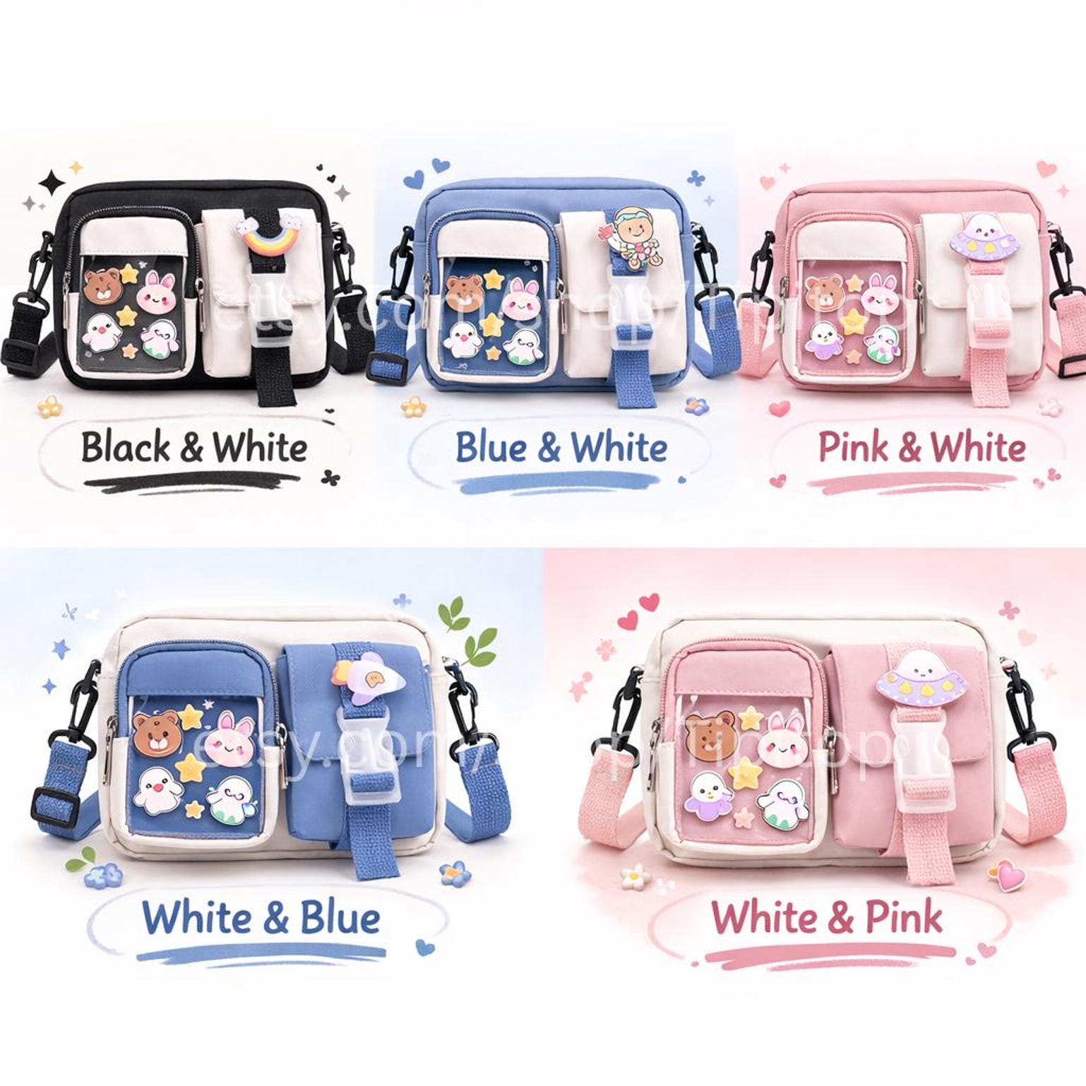 Pink Kawaii Ita Crossbody Bag for Pin Display Pink Kawaii Ita Crossbody Bag for Pin Display — crossbody ita bag detail view