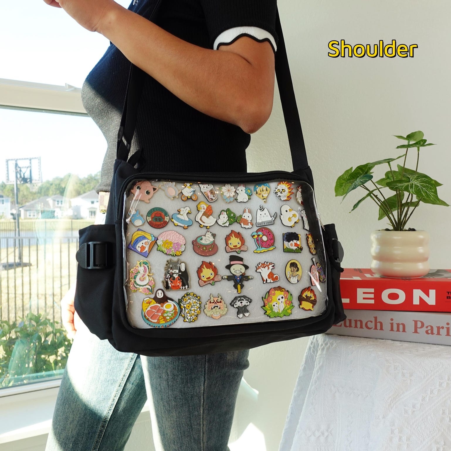 Pink Kawaii Ita Crossbody Bag with Clear Window for Pin Display