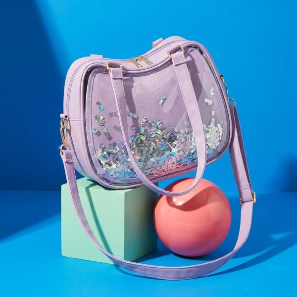 Purple Kawaii Convertible Ita Bag with Clear Window for Pin Display — ita bag with clear display window