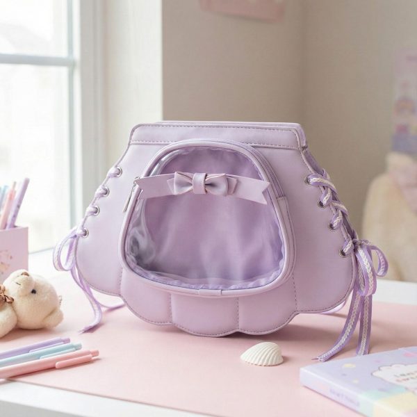 Purple Kawaii Ita Crossbody Bag for Pin Display — crossbody ita bag with clear display window