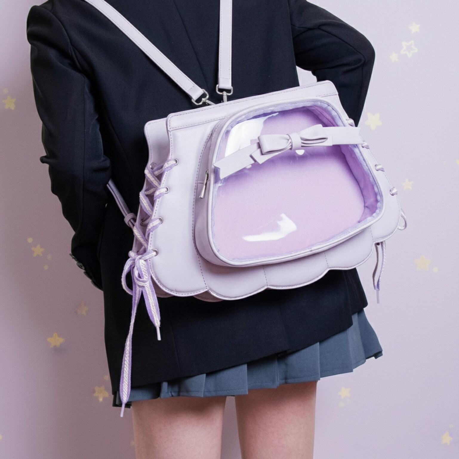Purple Kawaii Ita Crossbody Bag for Pin Display Purple Kawaii Ita Crossbody Bag for Pin Display — crossbody ita bag detail view