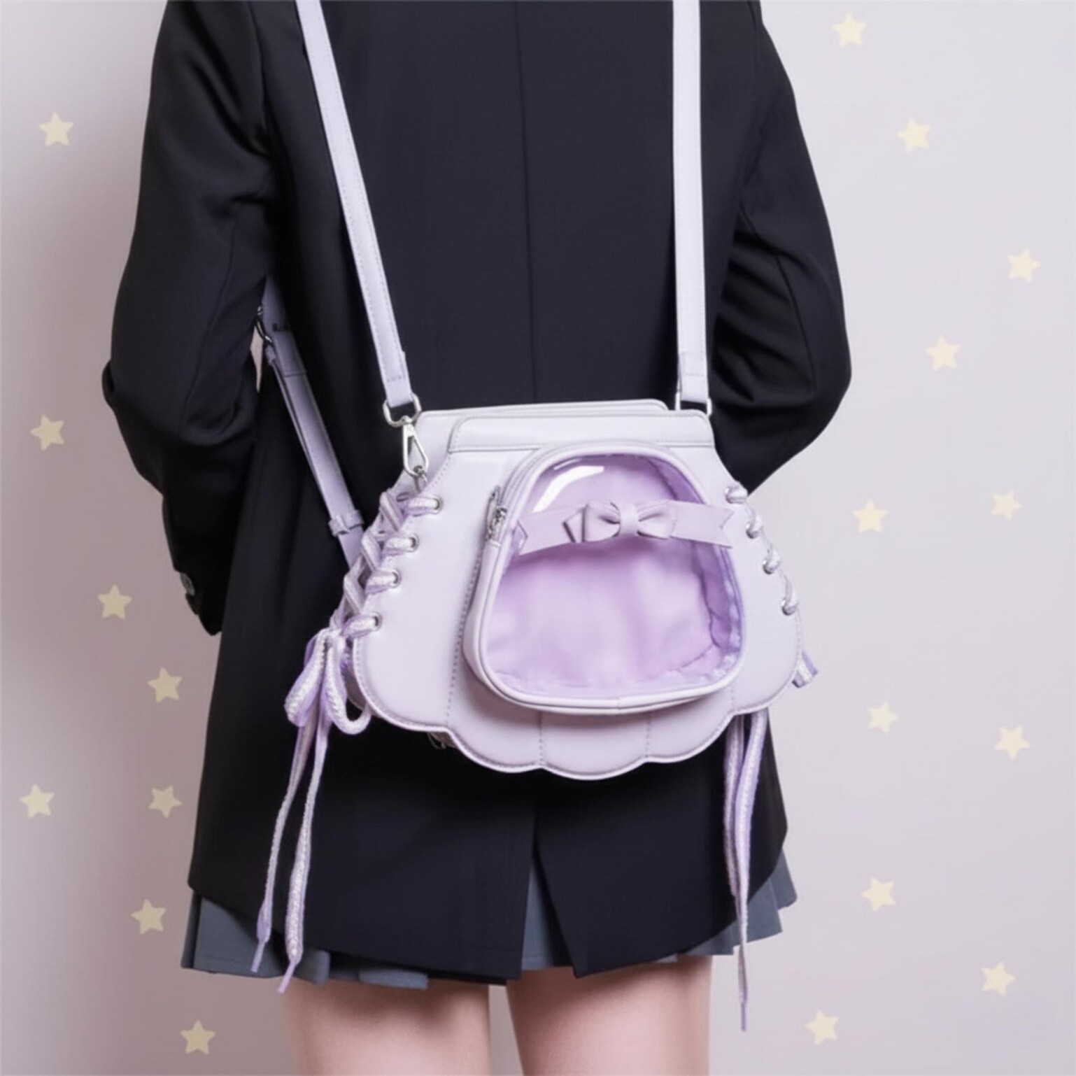 Purple Kawaii Ita Crossbody Bag for Pin Display Purple Kawaii Ita Crossbody Bag for Pin Display — crossbody ita bag detail view
