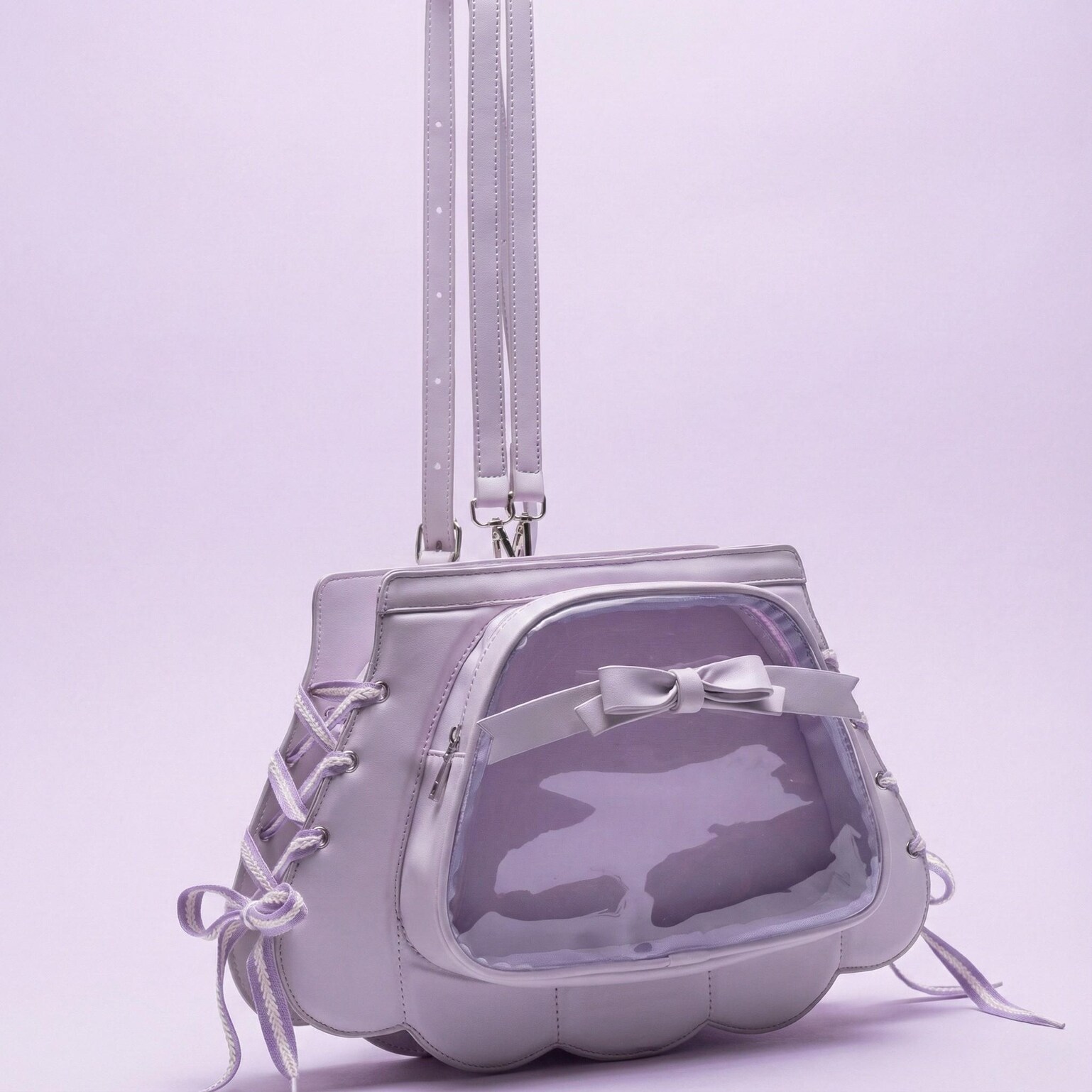 Purple Kawaii Ita Crossbody Bag for Pin Display Purple Kawaii Ita Crossbody Bag for Pin Display — crossbody ita bag detail view