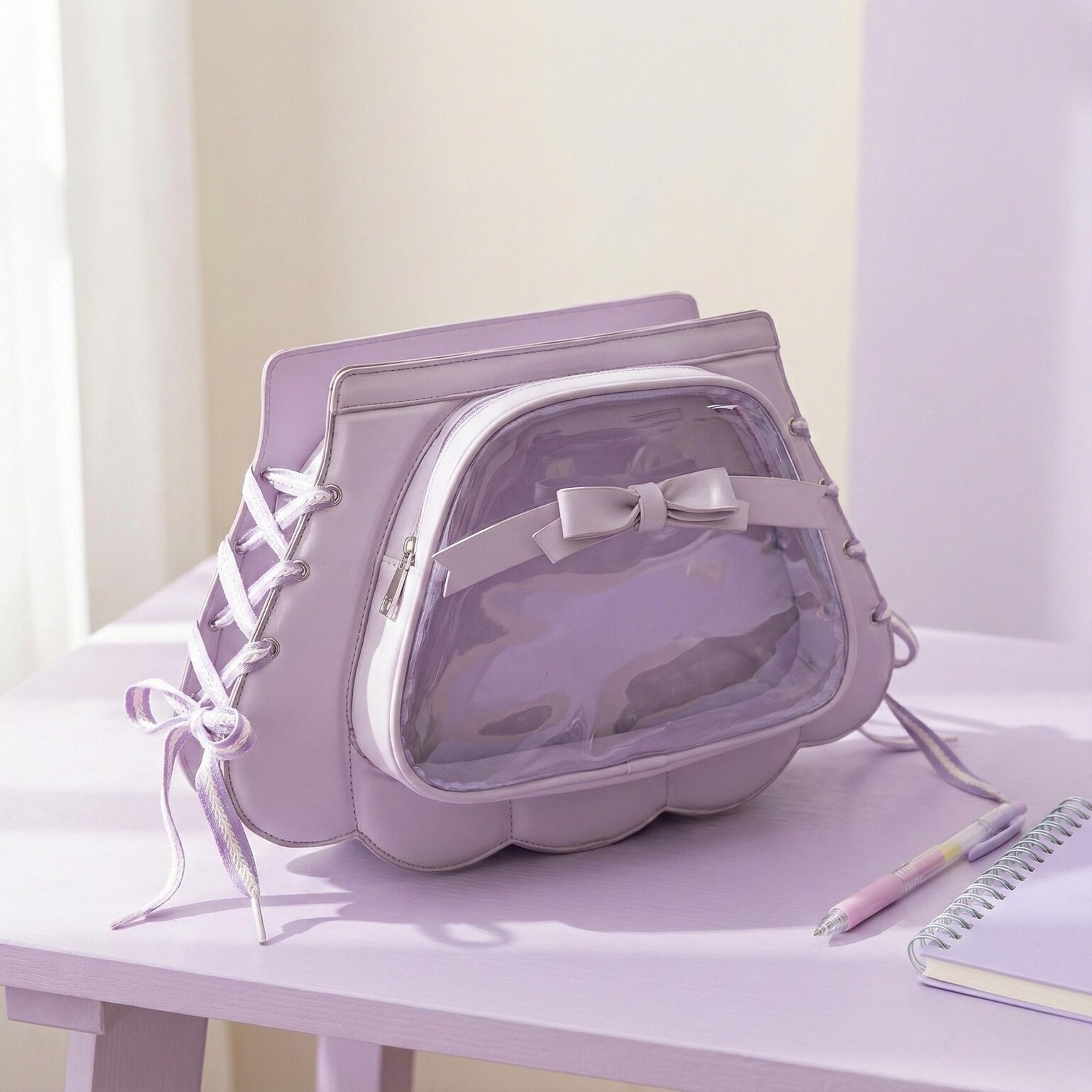 Purple Kawaii Ita Crossbody Bag for Pin Display Purple Kawaii Ita Crossbody Bag for Pin Display — crossbody ita bag detail view