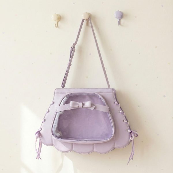 Purple Kawaii Ita Crossbody Bag for Pin Display — crossbody ita bag detail view