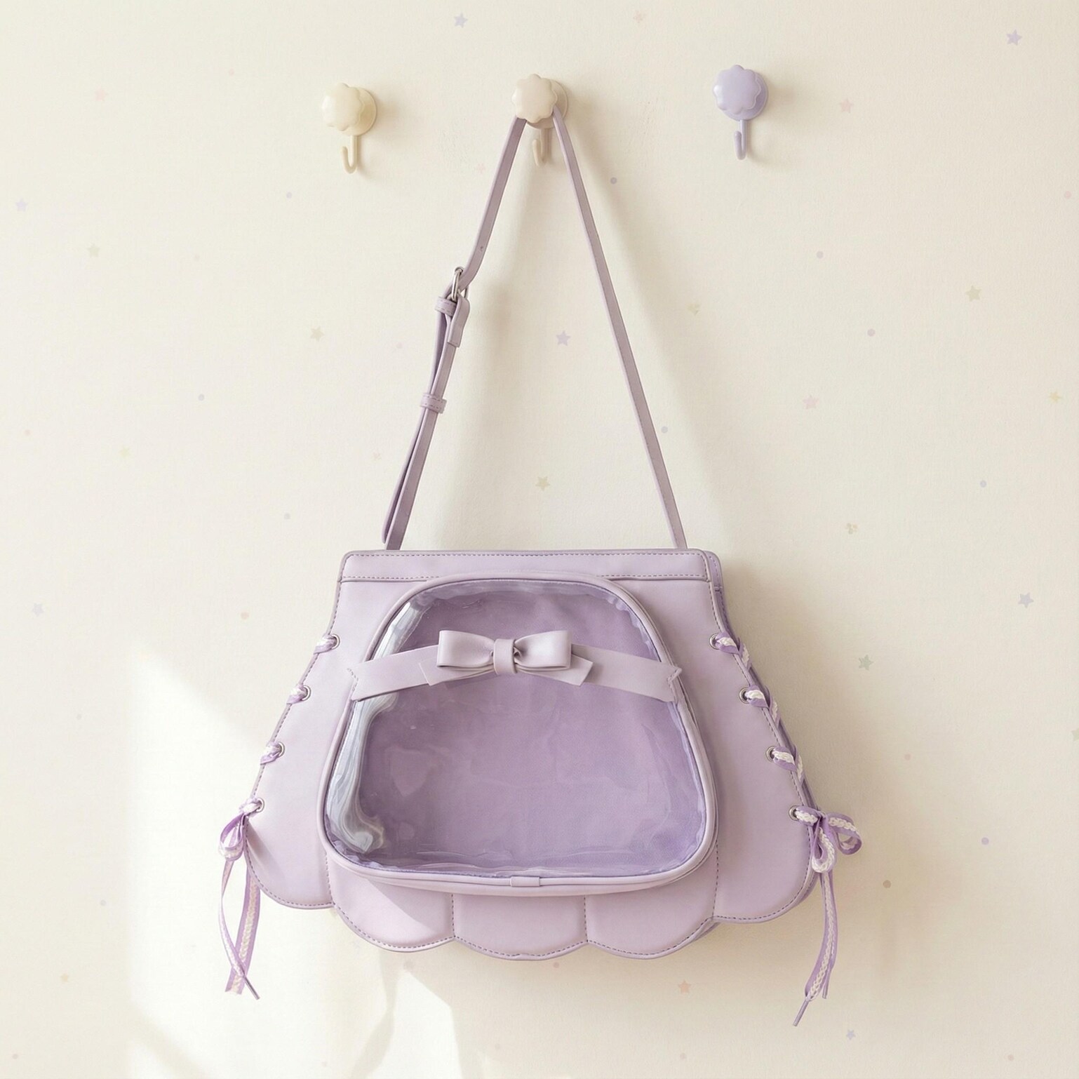 Purple Kawaii Ita Crossbody Bag for Pin Display Purple Kawaii Ita Crossbody Bag for Pin Display — crossbody ita bag detail view
