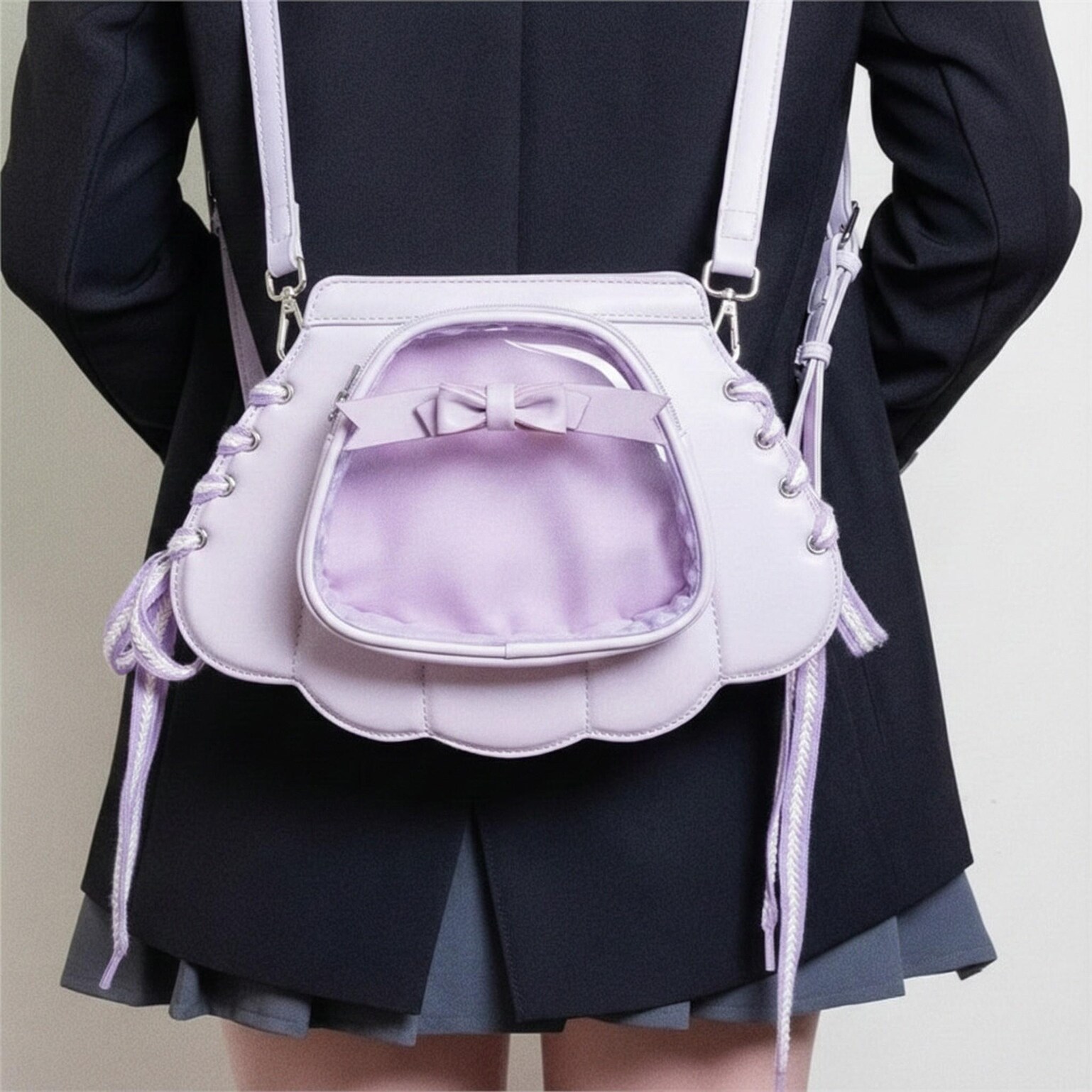 Purple Kawaii Ita Crossbody Bag for Pin Display Purple Kawaii Ita Crossbody Bag for Pin Display — crossbody ita bag detail view