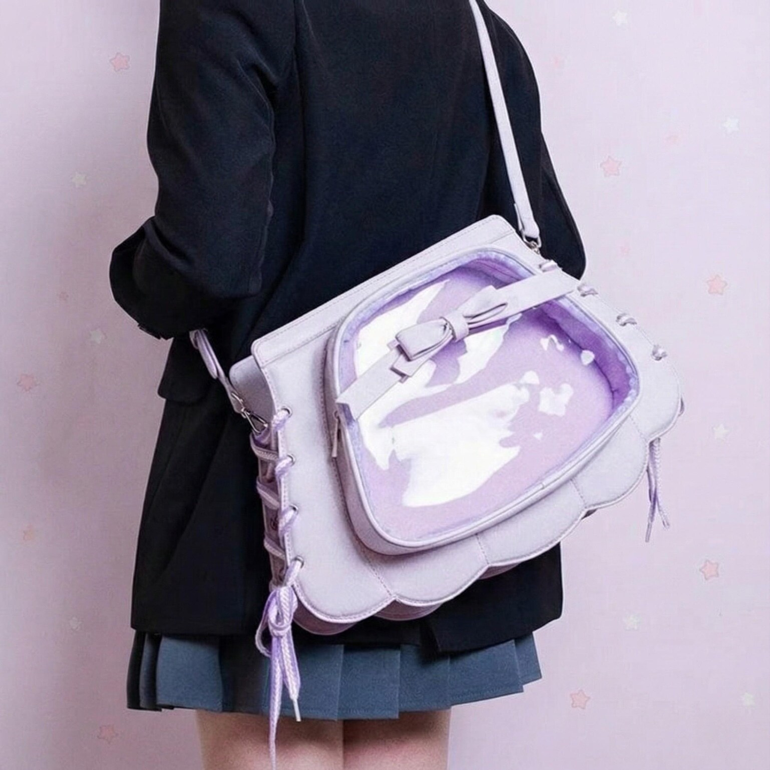 Purple Kawaii Ita Crossbody Bag for Pin Display Purple Kawaii Ita Crossbody Bag for Pin Display — crossbody ita bag detail view
