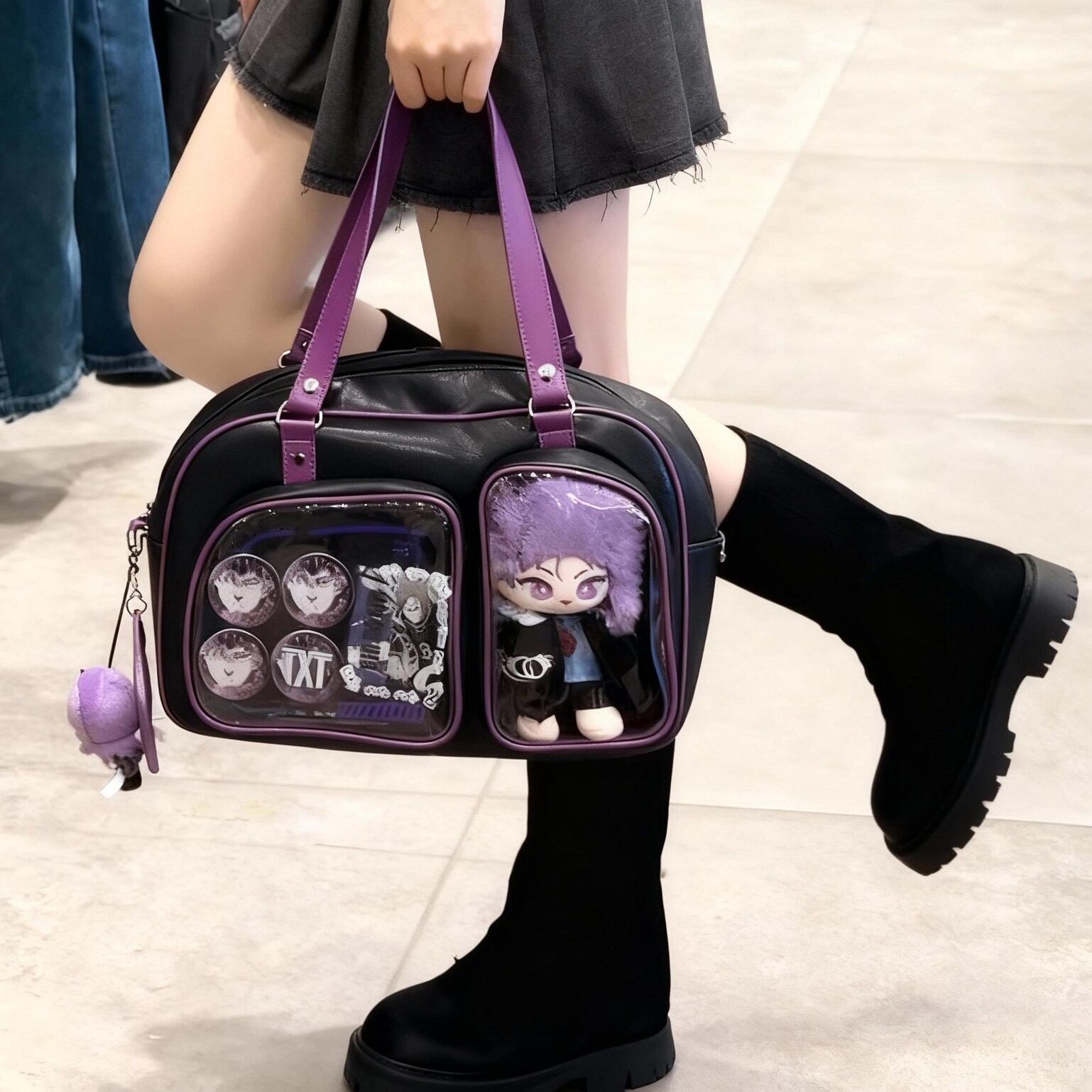 Purple Y2K Ita Shoulder Bag for Plushies and Pins Purple Y2K Ita Shoulder Bag for Plushies and Pins — crossbody ita bag detail view