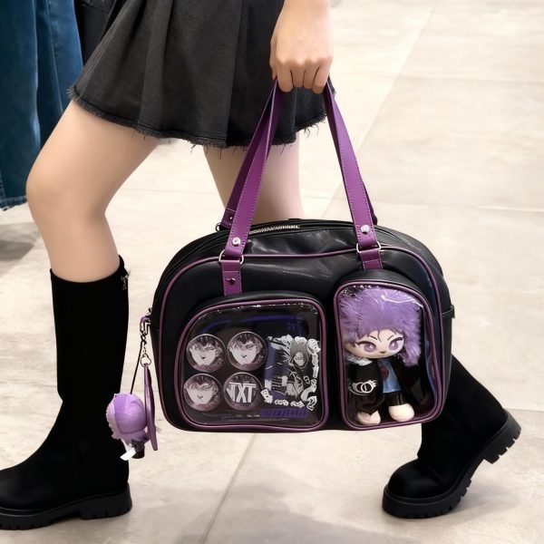 Purple Y2K Ita Shoulder Bag for Plushies and Pins — crossbody ita bag detail view