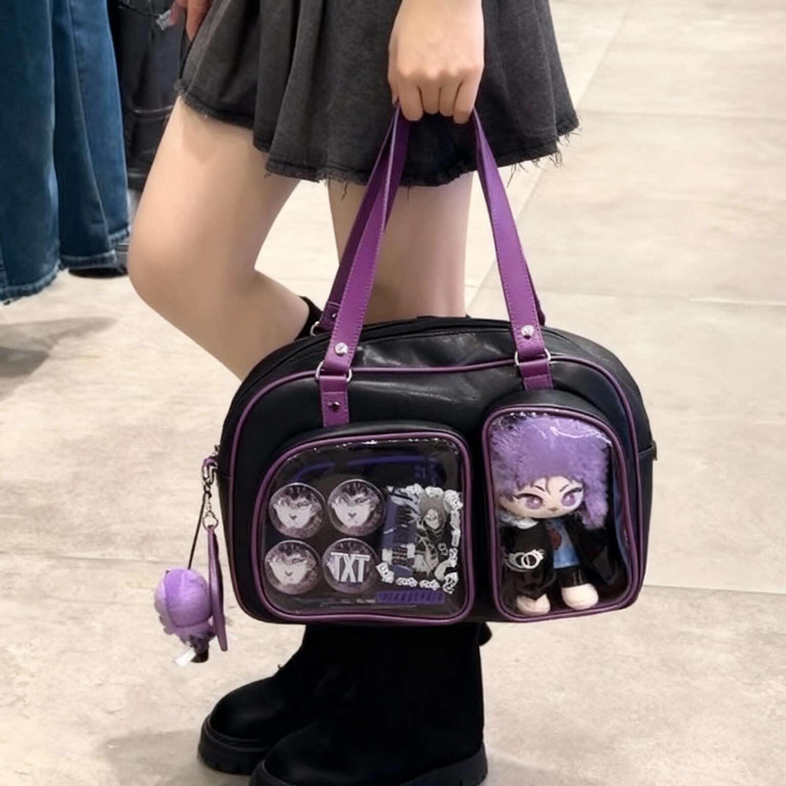 Purple Y2K Ita Shoulder Bag for Plushies and Pins Purple Y2K Ita Shoulder Bag for Plushies and Pins — crossbody ita bag detail view
