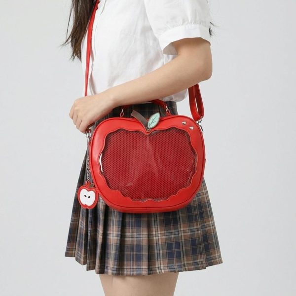 Red Apple Convertible Ita Bag with Clear Window for Pin Display — ita bag with clear display window