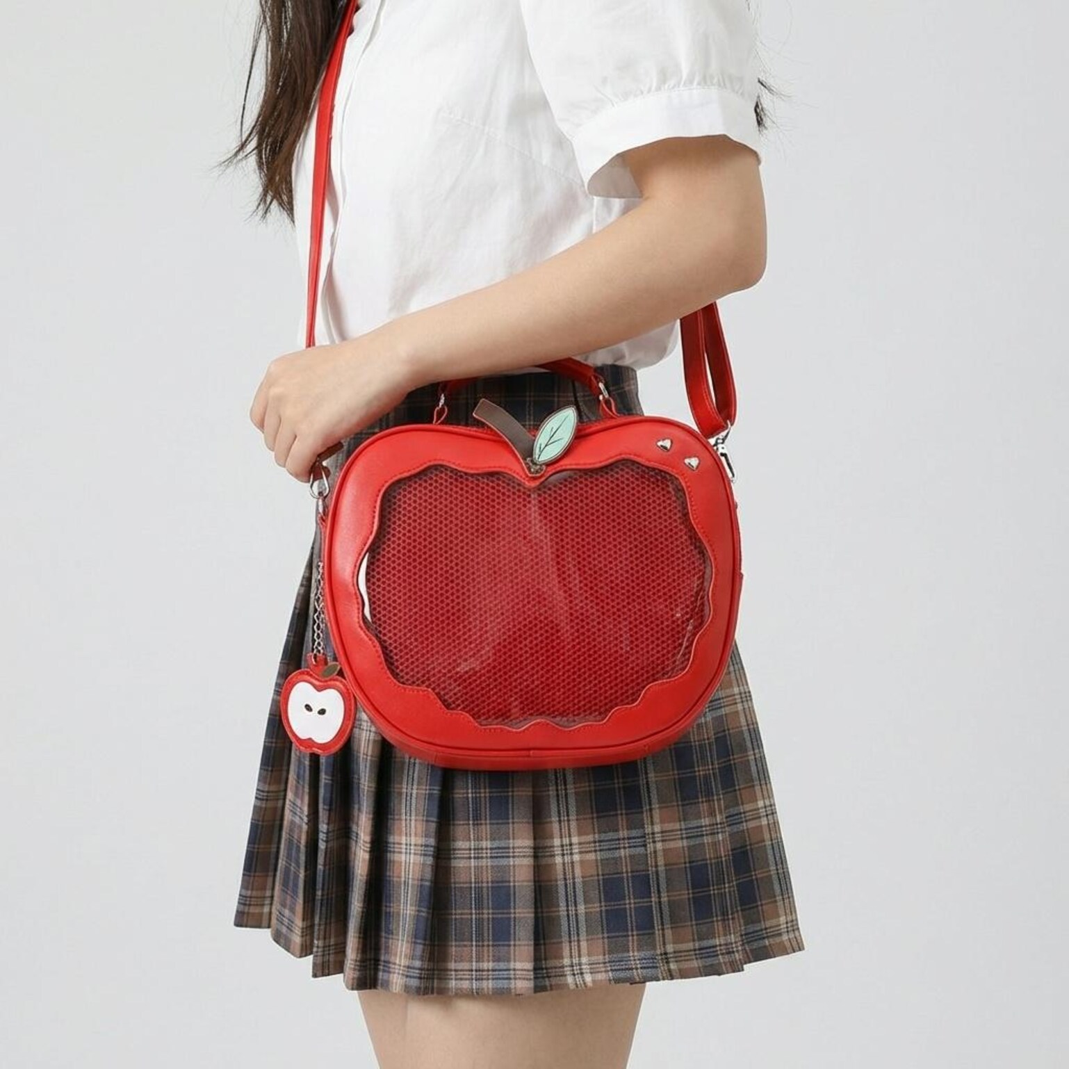 Red Apple Convertible Ita Bag with Clear Window for Pin Display Red Apple Convertible Ita Bag with Clear Window for Pin Display — ita bag with clear display window