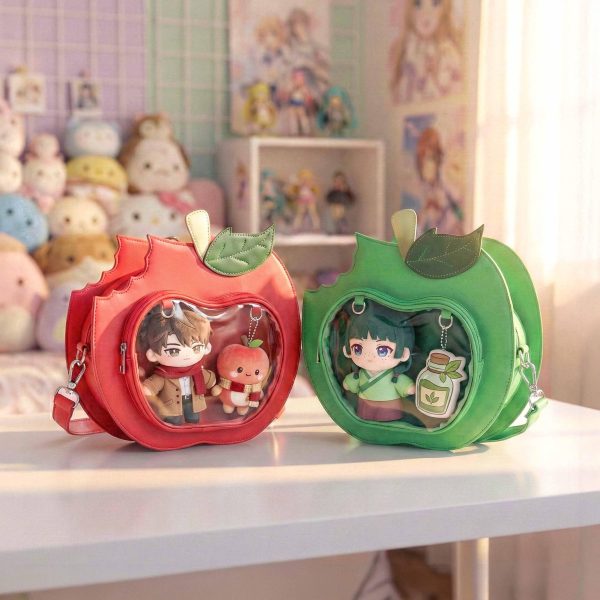 Red Apple Convertible Ita Bag with Clear Window for Plushies and Pins — ita bag with clear display window