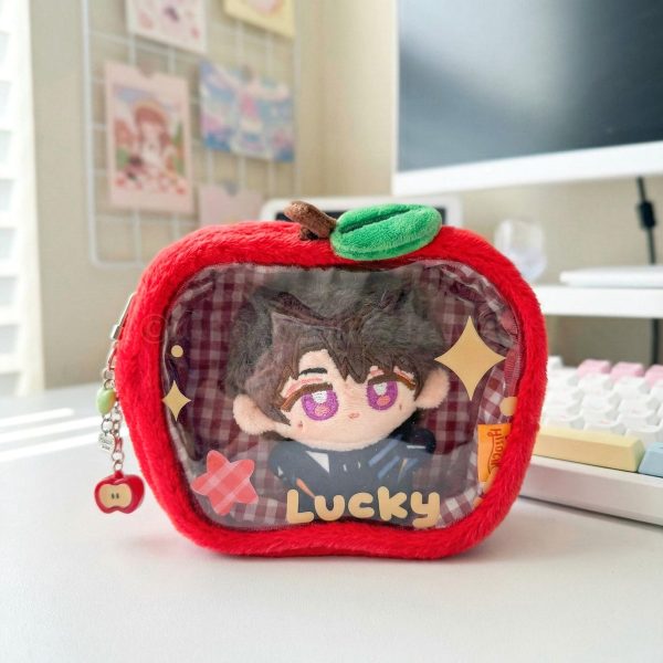 Red Apple Convertible Ita Bag with Clear Window for Plushies and Pins — ita bag detail view