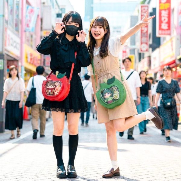 Red Apple Convertible Ita Bag with Clear Window for Plushies and Pins — ita bag detail view