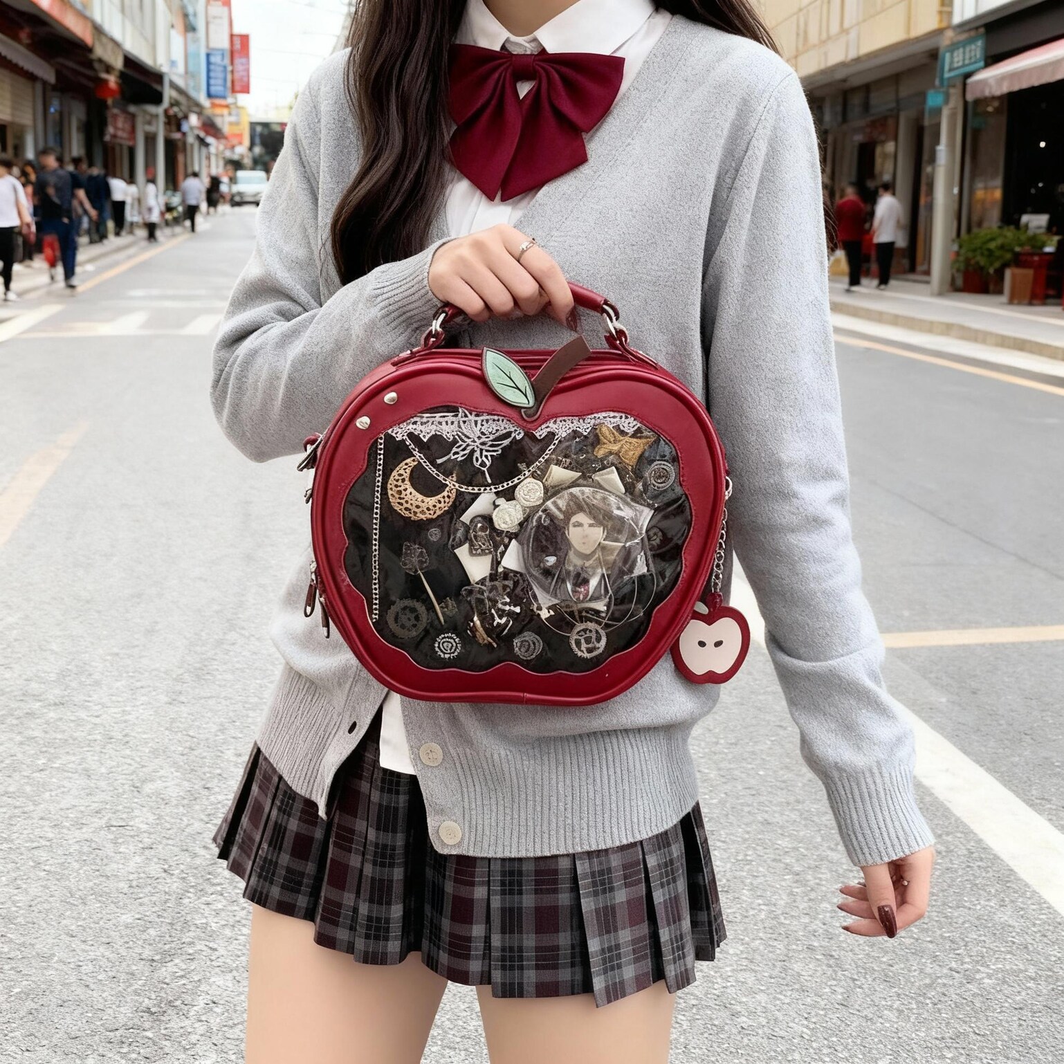 Red Apple Ita Backpack with Clear Window for Plushies and Pins Red Apple Ita Backpack with Clear Window for Plushies and Pins — ita backpack detail view