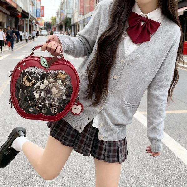 Red Apple Ita Backpack with Clear Window for Plushies and Pins — ita backpack detail view