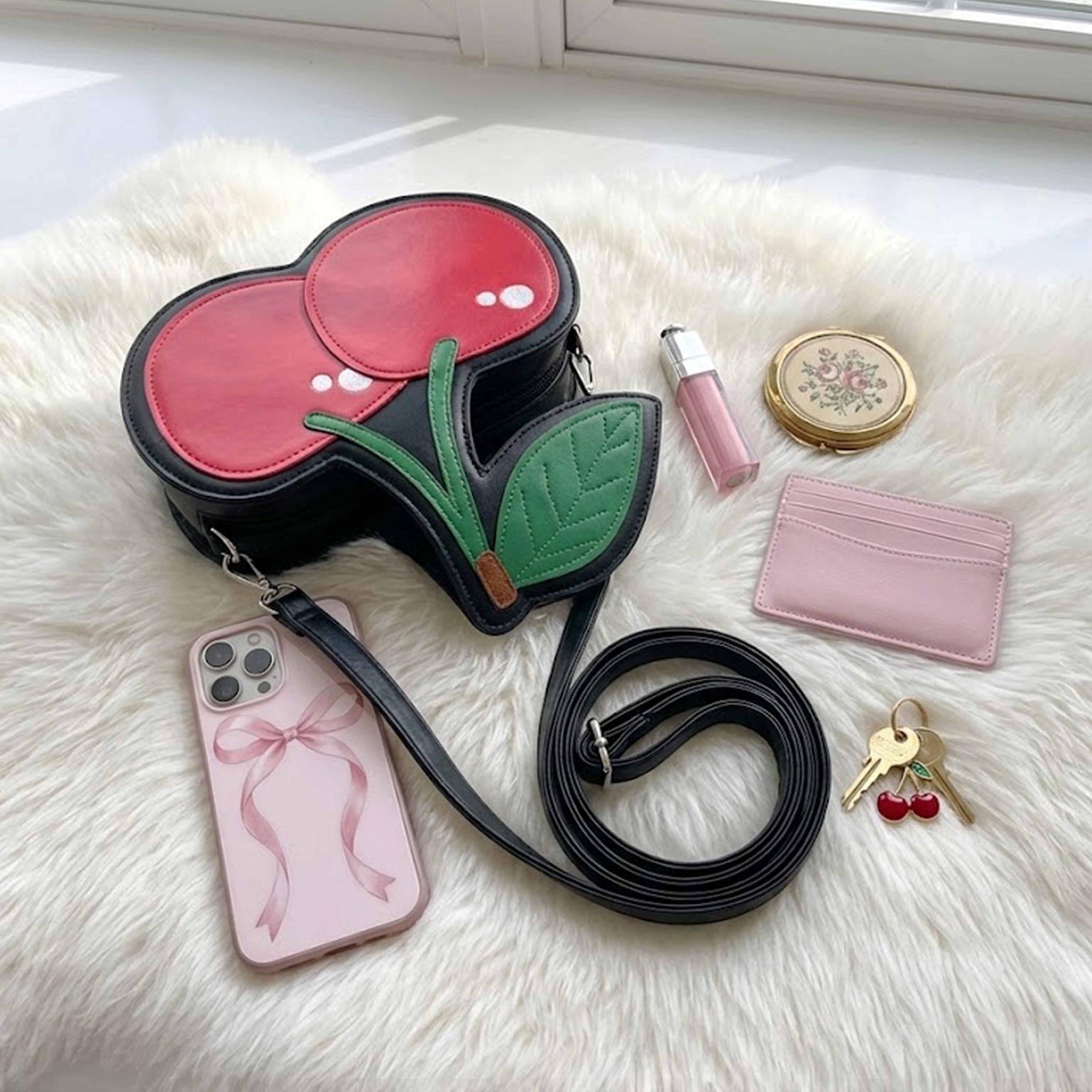 Red Cherry Crossbody Bag Red Cherry Crossbody Bag — crossbody ita bag detail view