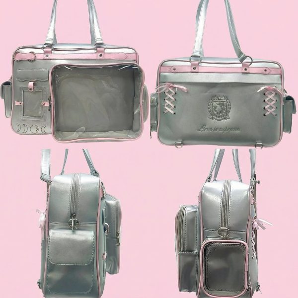 Red Ita Backpack with Clear Window for Plushies and Pins — ita backpack detail view