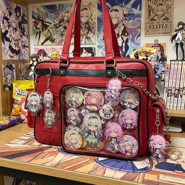 Red Ita Backpack with Clear Window for Plushies and Pins — ita backpack with clear display window