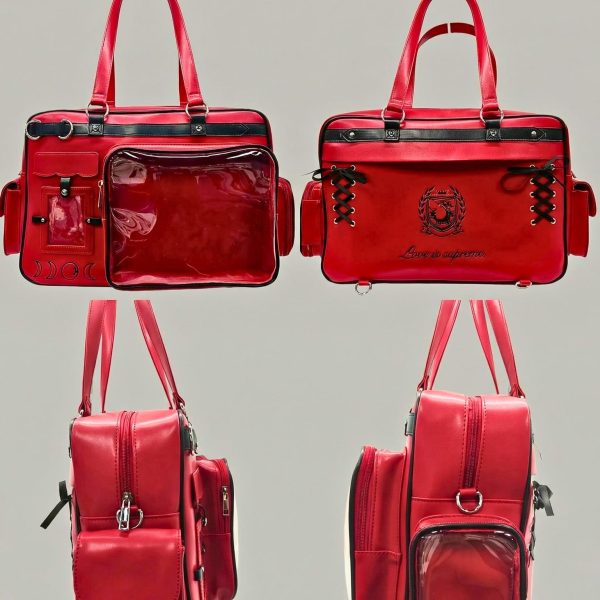 Red Ita Backpack with Clear Window for Plushies and Pins — ita backpack detail view