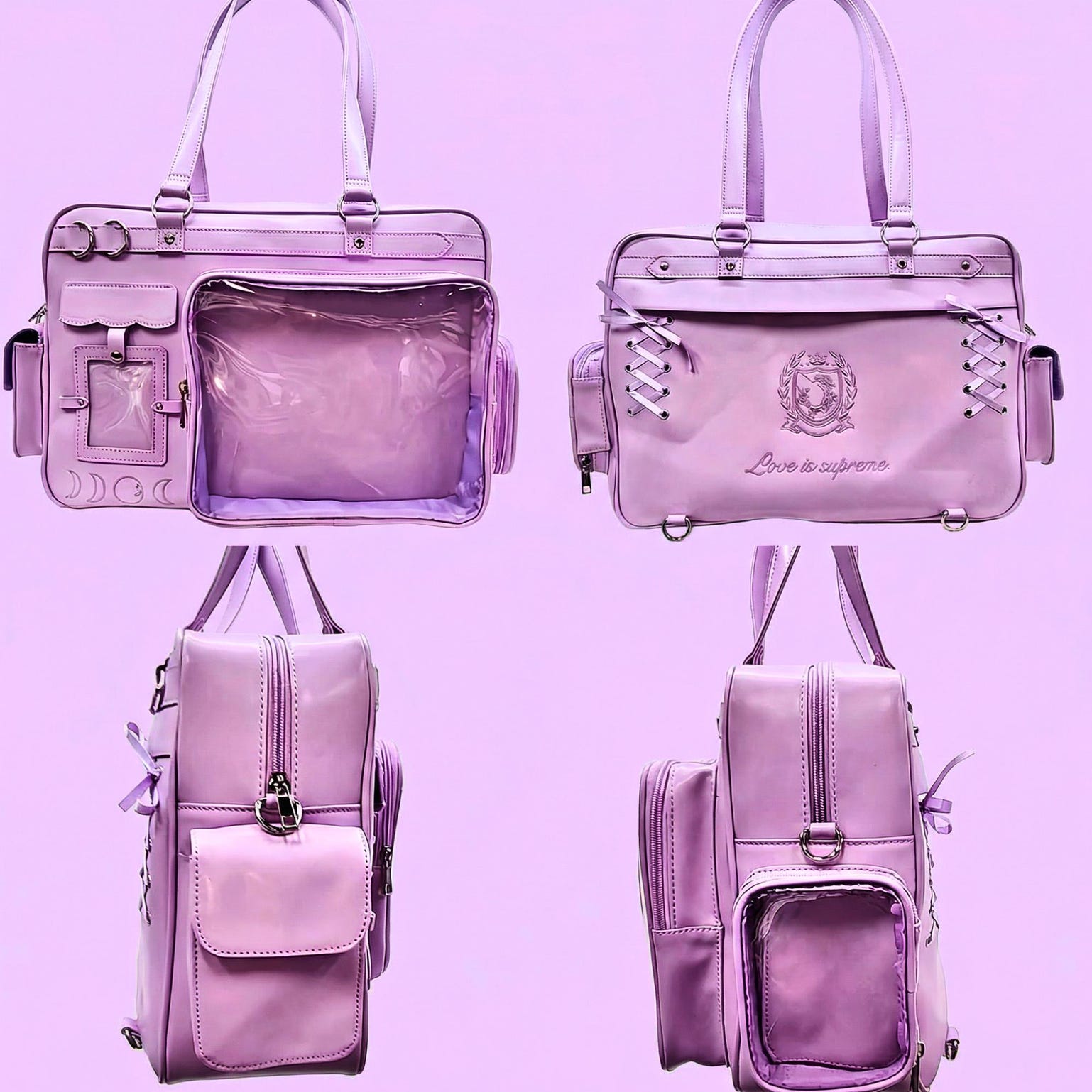 Red Ita Backpack with Clear Window for Plushies and Pins Red Ita Backpack with Clear Window for Plushies and Pins — ita backpack detail view