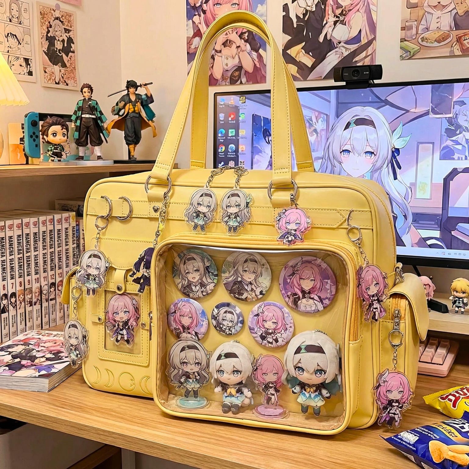 Red Ita Backpack with Clear Window for Plushies and Pins Red Ita Backpack with Clear Window for Plushies and Pins — ita backpack detail view