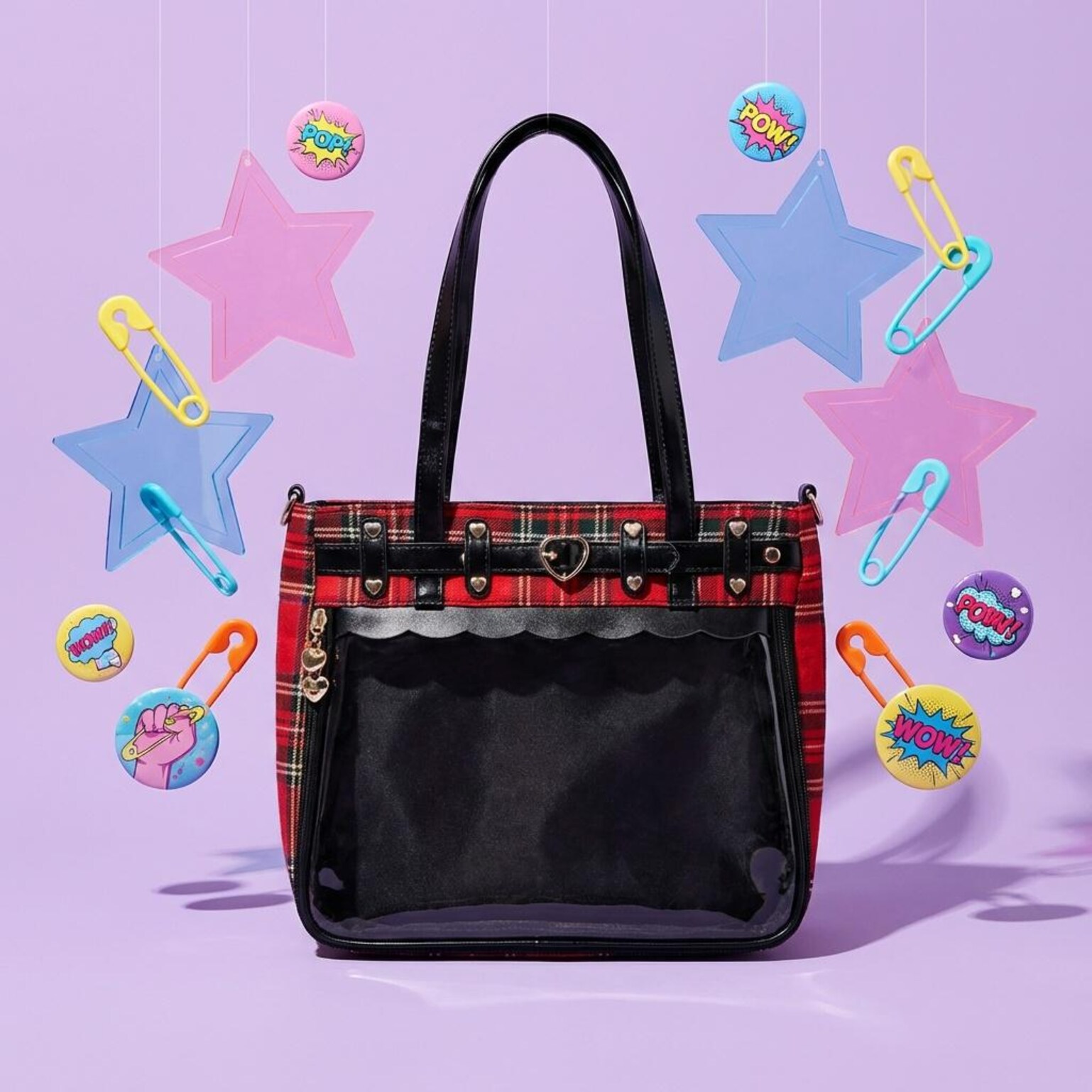 Red Kawaii Convertible Ita Bag for Pin Display Red Kawaii Convertible Ita Bag for Pin Display — ita bag with clear display window