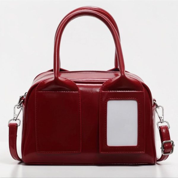 Red Kawaii Convertible Ita Bag with Clear Window for Pin Display — ita bag detail view