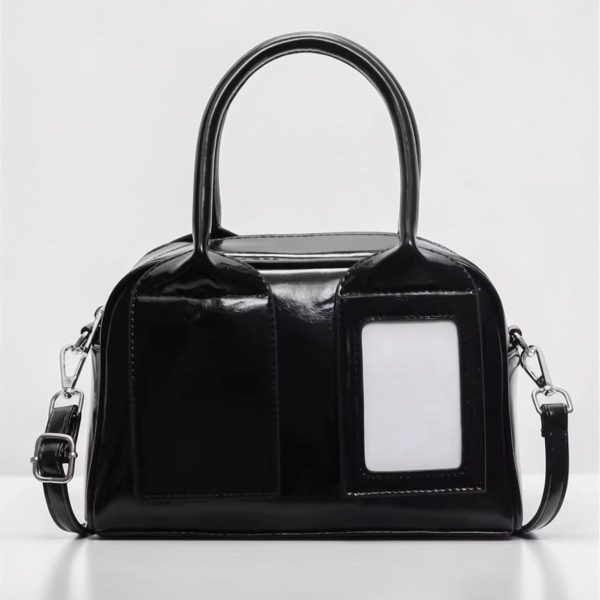 Red Kawaii Convertible Ita Bag with Clear Window for Pin Display — ita bag detail view
