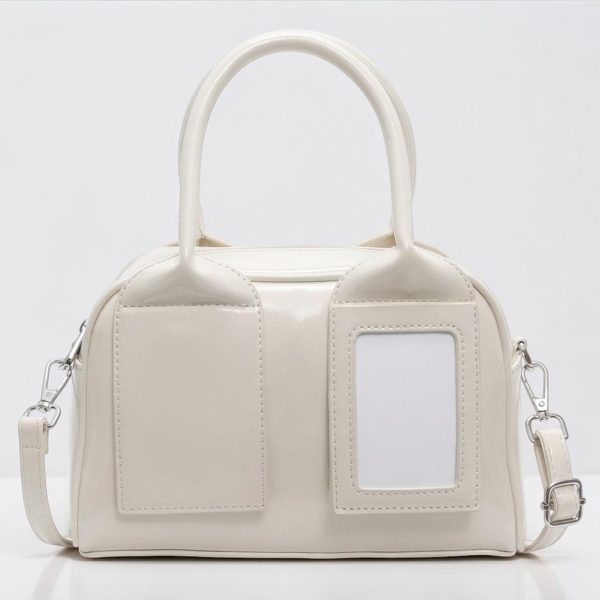 Red Kawaii Convertible Ita Bag with Clear Window for Pin Display — ita bag detail view