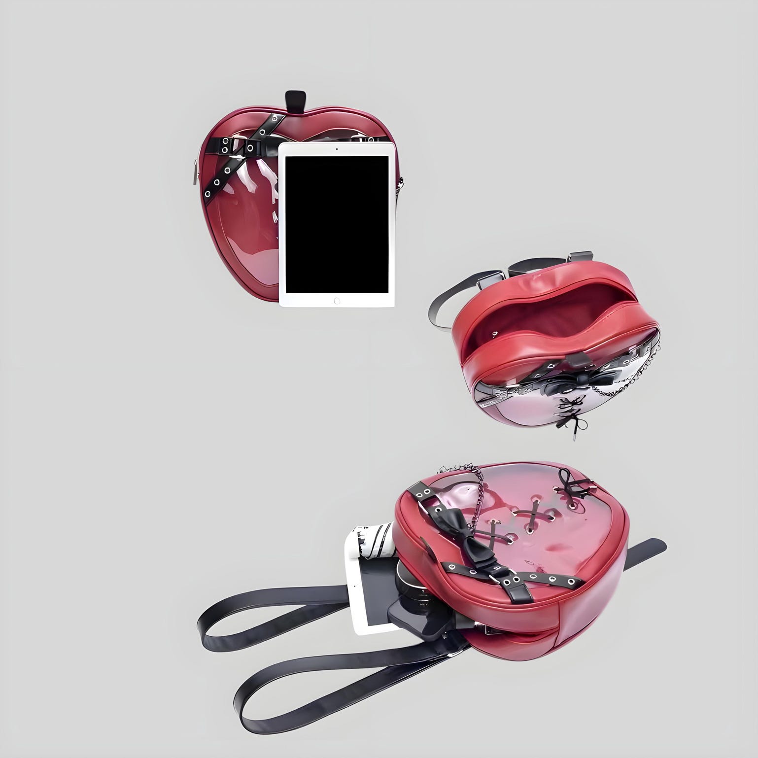 Red Lace Heart Ita Tote Bag with Clear Window for Pin Display Red Lace Heart Ita Tote Bag with Clear Window for Pin Display — ita tote bag detail view