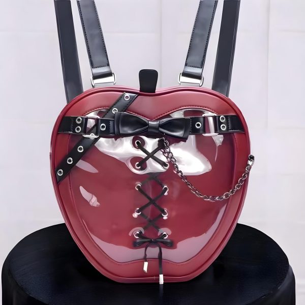 Red Lace Heart Ita Tote Bag with Clear Window for Pin Display — ita tote bag detail view