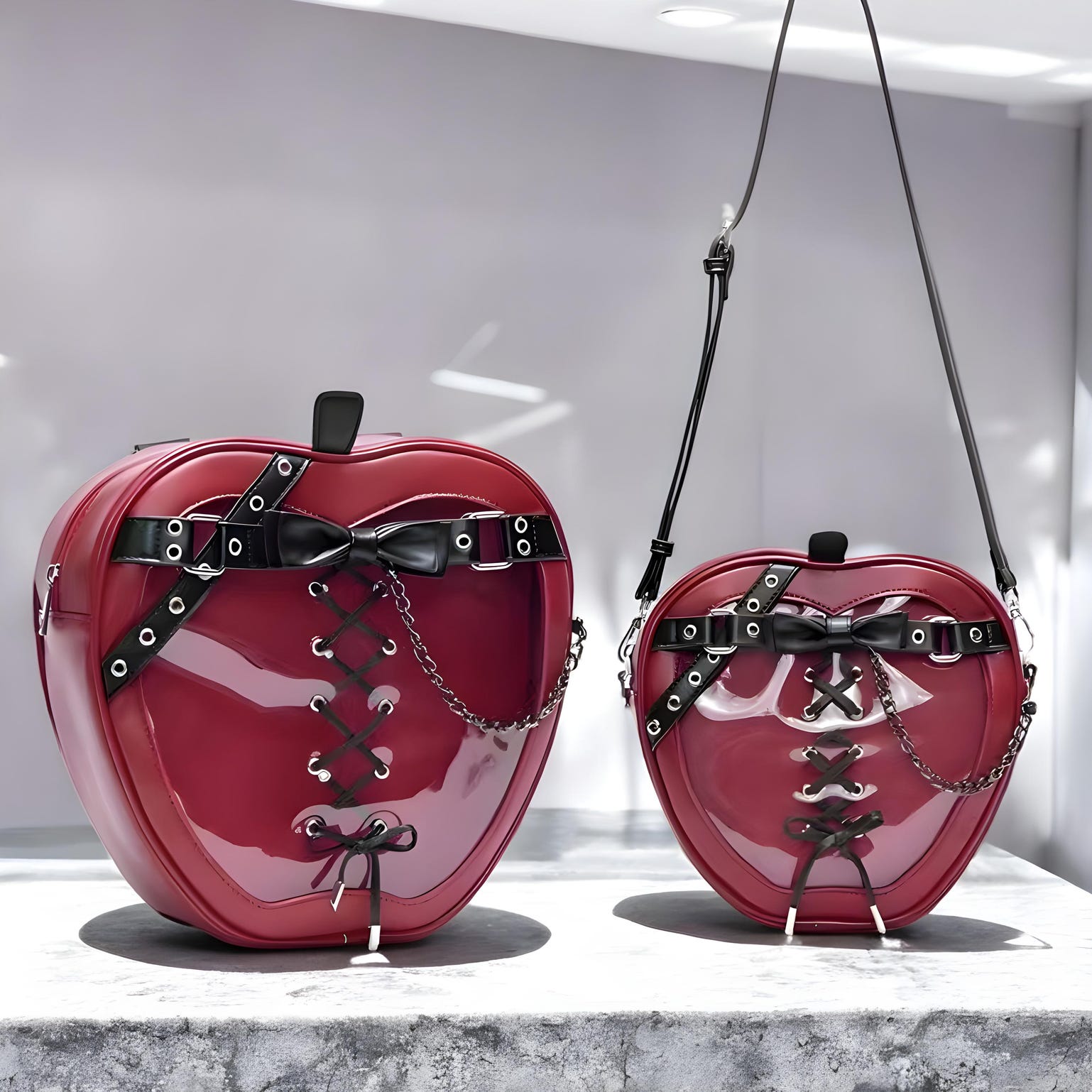Red Lace Heart Ita Tote Bag with Clear Window for Pin Display Red Lace Heart Ita Tote Bag with Clear Window for Pin Display — ita tote bag with clear display window