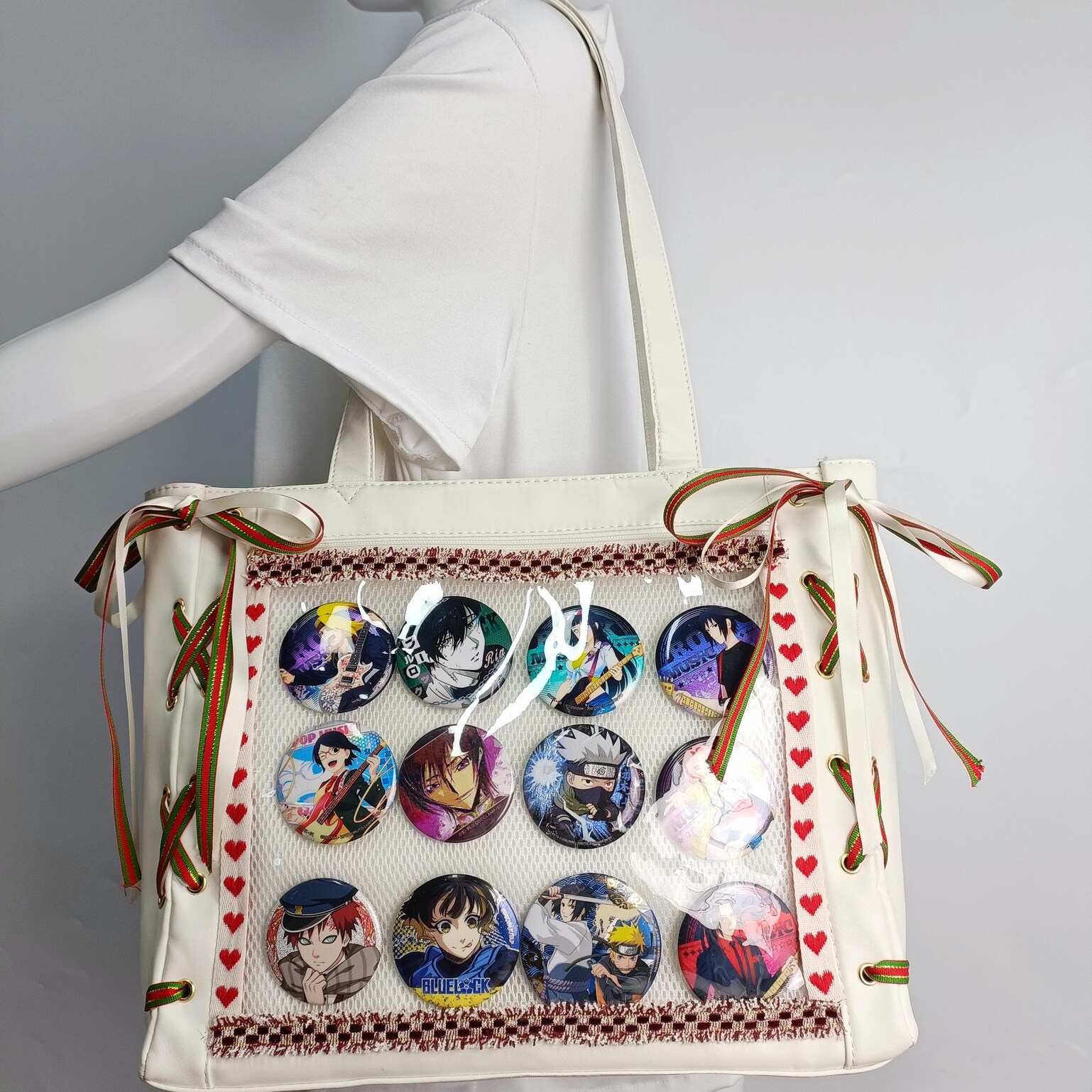 Ribbon Ita Shoulder Bag with Clear Window for Plushies and Pins Ribbon Ita Shoulder Bag with Clear Window for Plushies and Pins — crossbody ita bag detail view