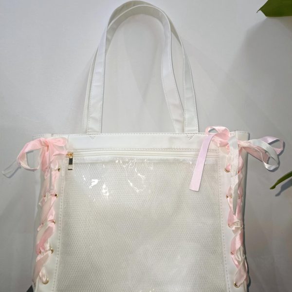 Ribbon Ita Shoulder Bag with Clear Window for Plushies and Pins — crossbody ita bag detail view